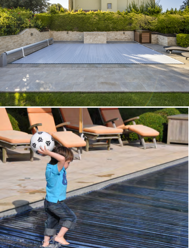 Automatski sigurnosni roletna prekrivač za bazen – aluminijumske lamele otporne na UV zračenje i vremenske uslove.