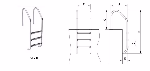 Merdevine Standard Nero AISI 304 – 3 step sa flanša montažom nude moderan crni dizajn, stabilnost i trajnost za sve tipove savremenih bazena.