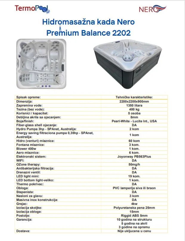 Tehnicki podaci 2202 Hidromasazna kada