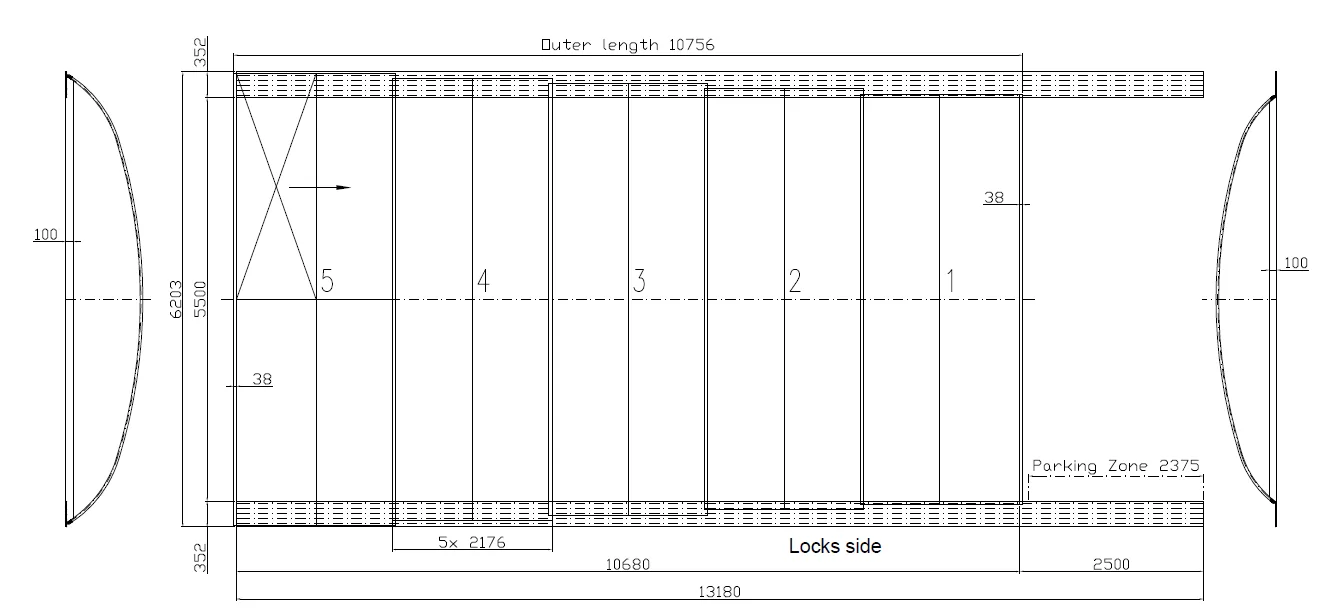 skica dimenzije teleskopskog prekrivaca